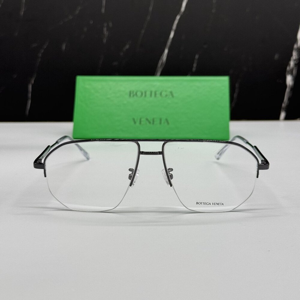 NEW BOTTEGA VENETA BV1109O 001 SILVER AVIATOR UNISEX EYEGLASSES
